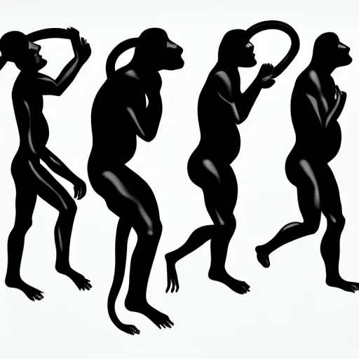 Image similar to evolution, monkey to man, silhouette, hyper realistic