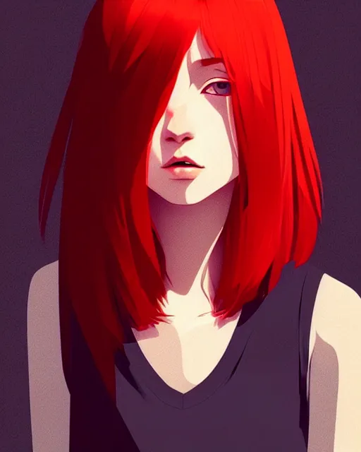 Prompt: a detailed portrait of a pretty!! woman with red hair and freckles by ilya kuvshinov, digital art, dramatic lighting, dramatic angle