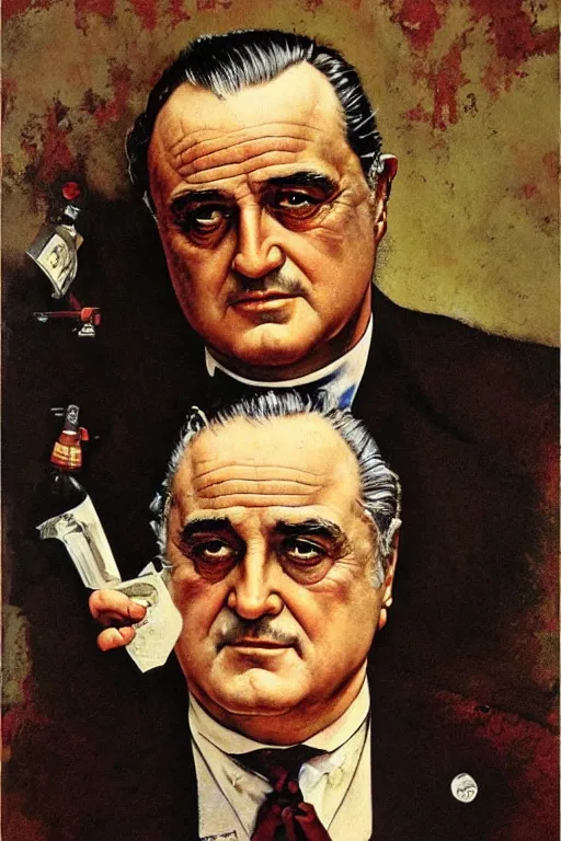 Image similar to Don Vito Corleone painted by Norman Rockwell