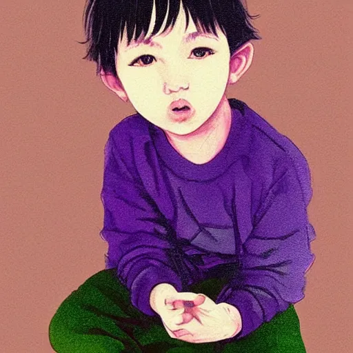 Image similar to cute little boy, purple color palette, art made by mitsuhiro kimura,