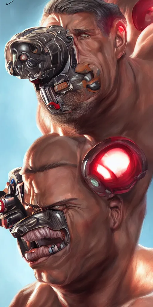 Prompt: duke nukem,, front view, artgerm, masterpiece, digital art, trending on arts