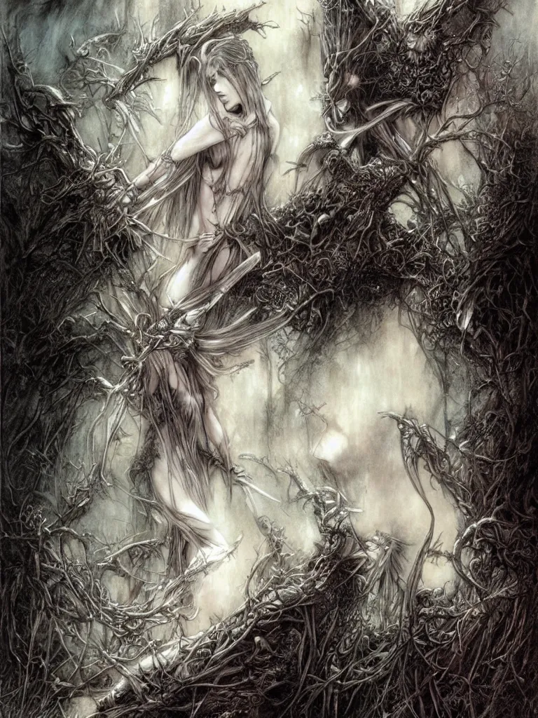 Image similar to life and death mixing together, by luis royo