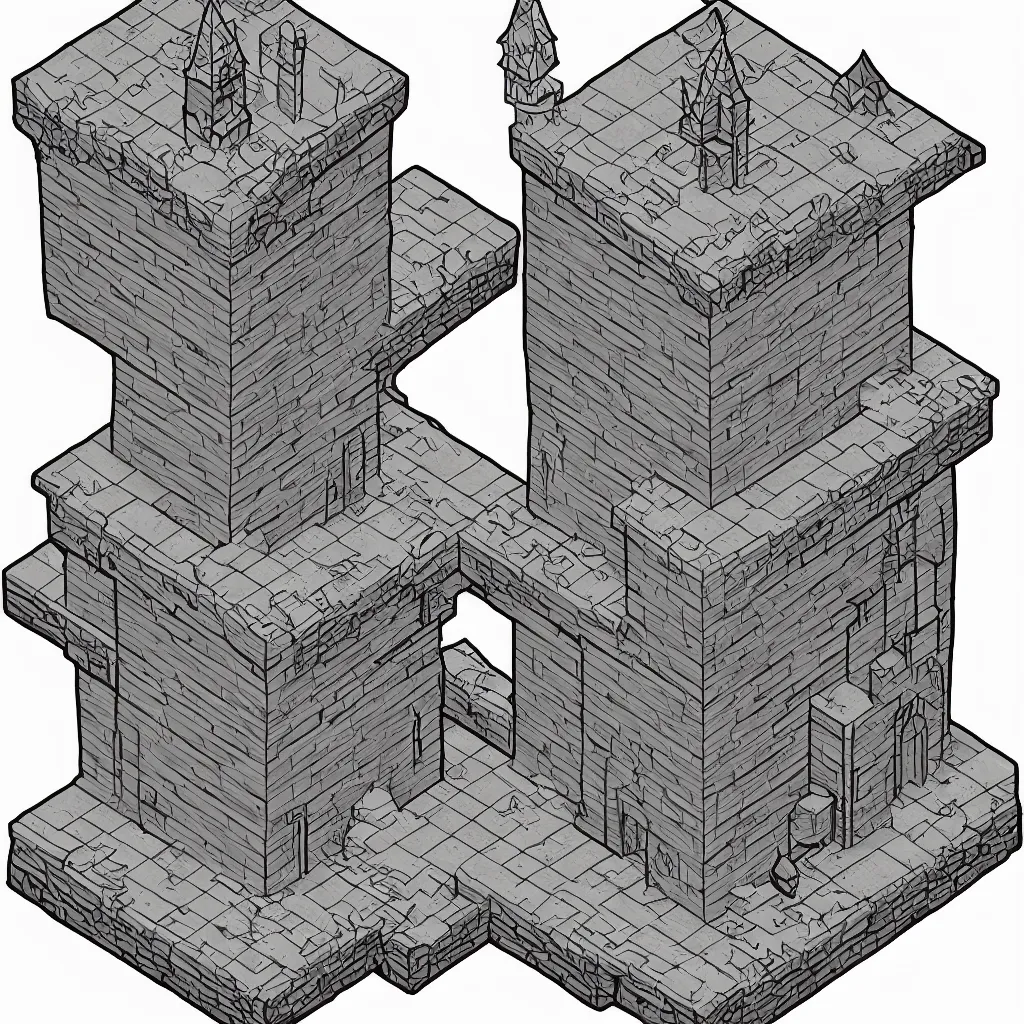 Prompt: wizard's tower, isometric lineart, individual tile png