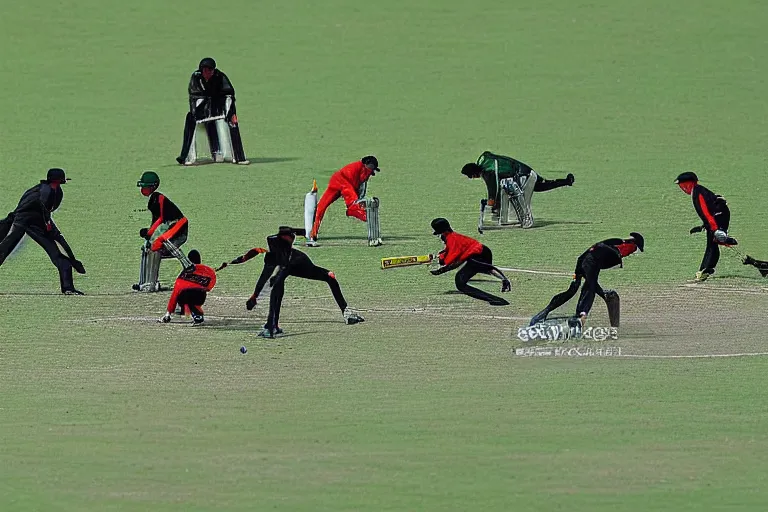 Image similar to a group of insects playing the sport of cricket