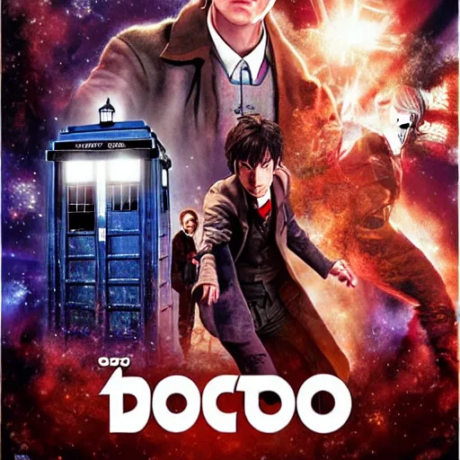 Prompt: Doctor who, (((Japanese game poster))) , Artwork by Akihiko Yoshida, cinematic composition