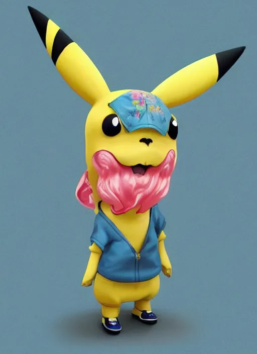 Image similar to colourful caricature - 3 d vfx art - of pikachu, art style by james jean & hsiao - ron cheng, character concept art, unreal engine render, digital illustration, sharp, intricate detail, volumetric light, ray tracing, soft light, symmetric, pinterest, artstation, behance,