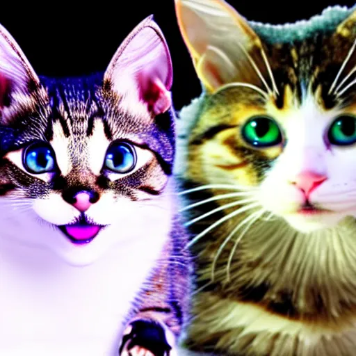 Prompt: Youtube clickbait thumbnail of cats reacting to cybernetic mice