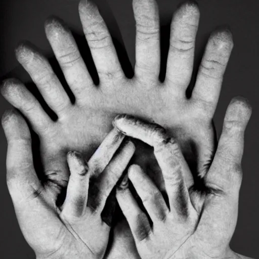 Prompt: a human hand with a hundred fingers