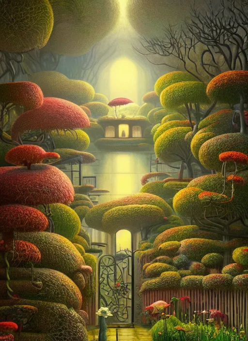 Image similar to hyper detailed 3d render like a Oil painting - the secret garden by Jacek Yerka, Mariusz Lewandowski, generative render, Abstract brush strokes, Masterpiece, Edward Hopper and James Gilleard, Zdzislaw Beksinski, Mark Ryden, Wolfgang Lettl, hints of Yayoi Kasuma, octane render, 8k