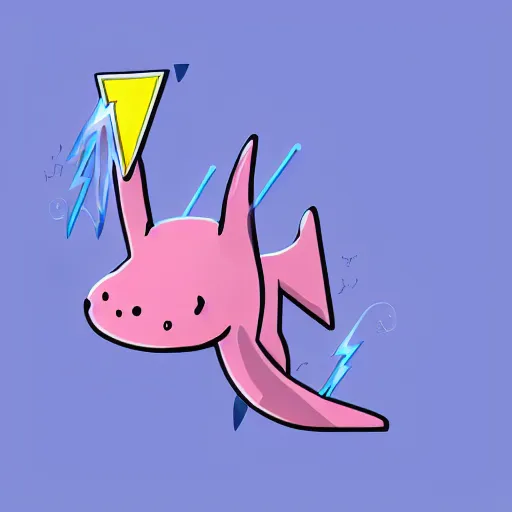 Image similar to an axolotl with an earring in the shape of a lightning bolt, digital art, trending on artstation