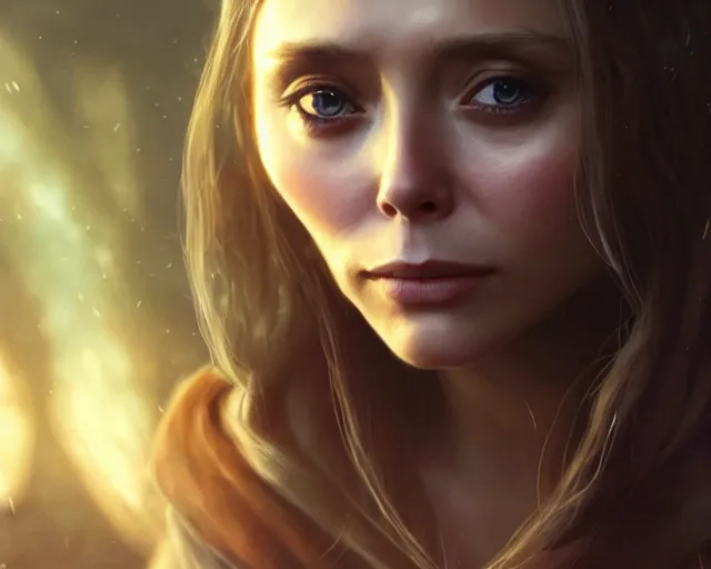 Prompt: a gaming screenshot still portrait of elizabeth olsen in final fantasy, deep focus, d & d, fantasy, intricate, elegant, highly detailed, digital painting, artstation, concept art, matte, sharp focus, illustration, dark fantasy style art, hearthstone, art by artgerm and greg rutkowski and alphonse mucha