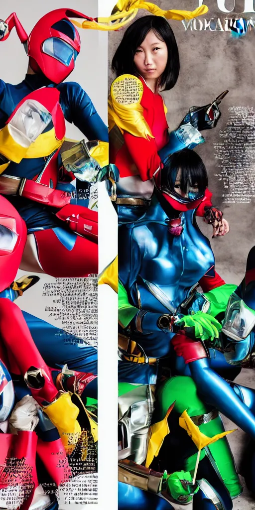 Prompt: portrait of a super sentai woman, editorial photography from vogue magazine, photography