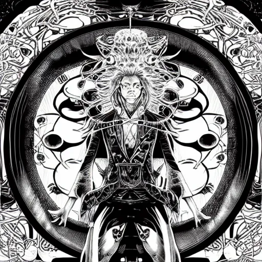 Image similar to portrait of crazy hippy man, symmetrical, by yoichi hatakenaka, masamune shirow, josan gonzales and dan mumford, ayami kojima, takato yamamoto, barclay shaw, karol bak, yukito kishiro