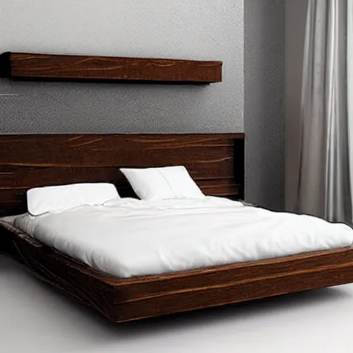 Image similar to a modern wood sculpted bed, detailed, realistic,