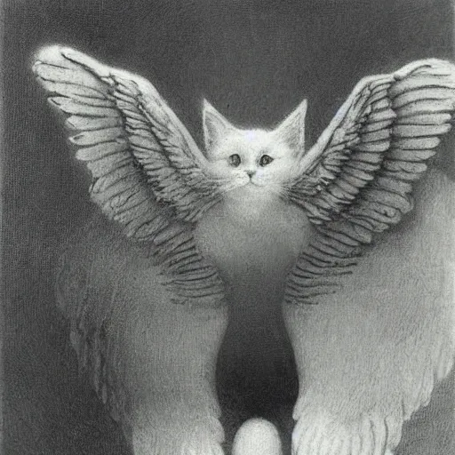 Prompt: a cat with wings an illustration by Michael Sowa, but as photography