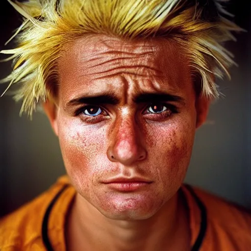 Image similar to super sayian, high resolution, closeup by steve mccurry