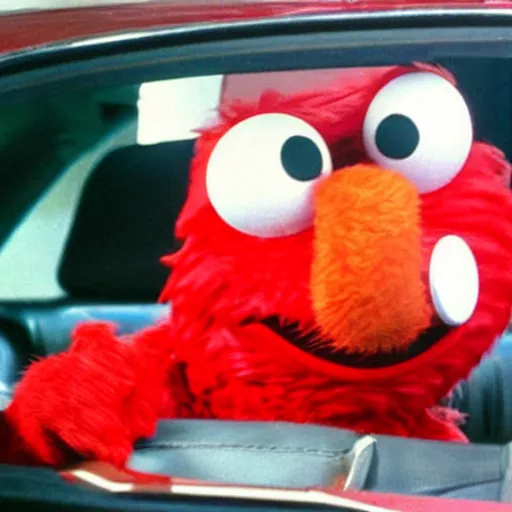 Prompt: elmo drunk driving with his pals