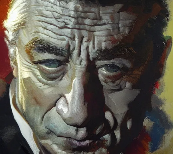 Image similar to a hyper-detailed painting of Robert DeNiro by Craig Mullins; oil on canvas; trending on artstation