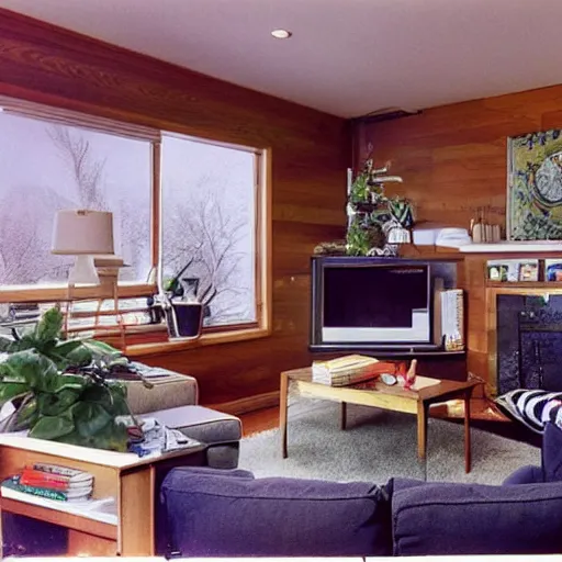 Prompt: a typical American living room from 1990