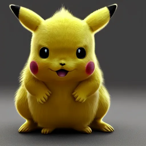 Image similar to extremely detailed high definition ultra focus super detailed hyper realistic Pikachu looking like a real animal real render 3d amazing beutiful lighting visceral hD 8k large