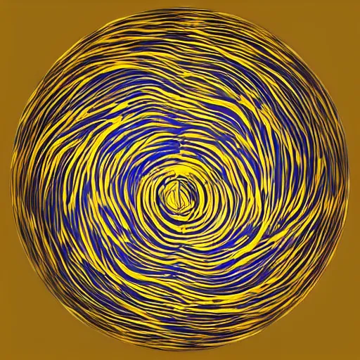 Image similar to almost abstract. it has both recognizable elements of nature and non - representational shapes. there's a nest - like object at the bottom, and two stick like objects. they extend up to a series of spherical shapes, one of them emitting a yellow light.