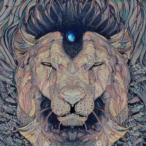 Prompt: lion moon, an ultrafine detailed painting by james jean, studio ghibli, behance contest winner, vanitas, angular, altermodern