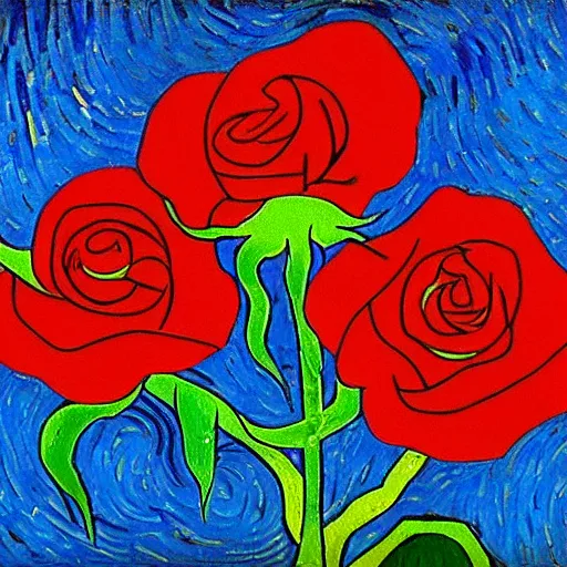 Image similar to red rose, van gogh style