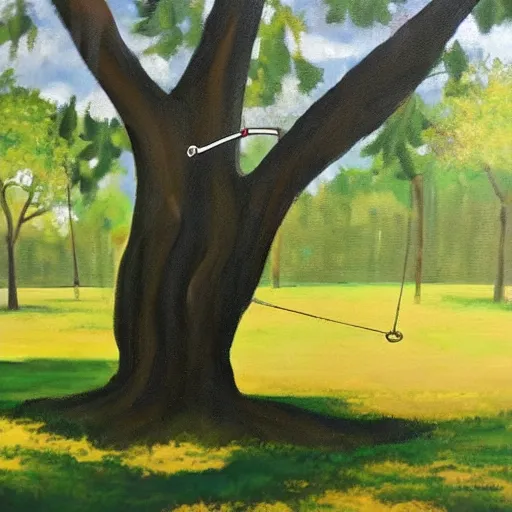 Image similar to Swing attached to tree painting