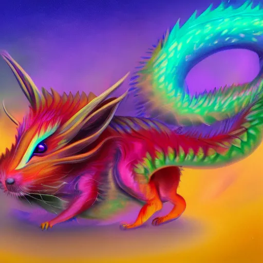 Image similar to an oilpainting of a psychedelic hamster dragon hybrid, hd, artstation, digital art, 4k, 8k