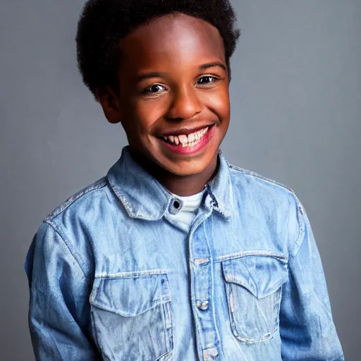 Image similar to portrait of a black boy smiling, studio portrait