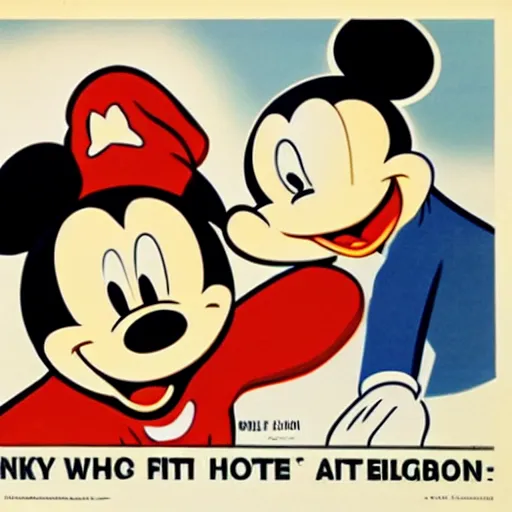 Image similar to mickey mouse art work. ww 2 propaganda poster. hr gigor