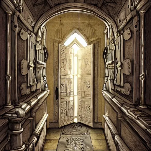 Image similar to one hundred doors with latches, concept art, trending on artstation, highly detailed, intricate, sharp focus, digital art, 8 k