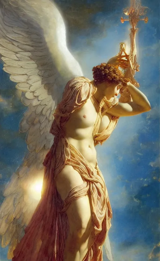 Prompt: Archangel casting a powerful spell by Adrian Smith and Delphin Enjolras and Daniel F. Gerhartz and Lawrence Alma-Tadema