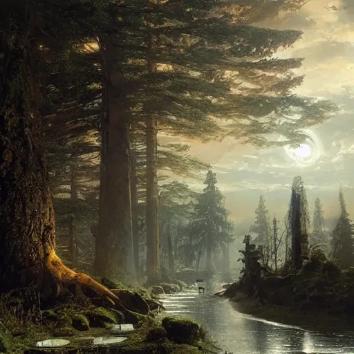 Image similar to infinite source of energy powers a utopian city, Ivan Shishkin and Greg Rutkowski