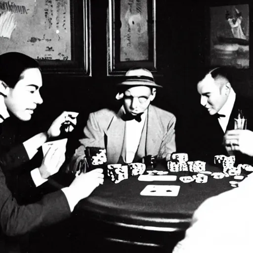 Image similar to uri - kai playing poker in a 1 9 2 2 speakeasy