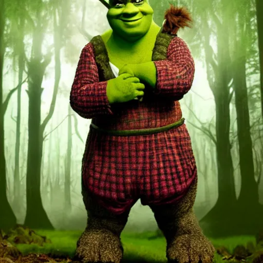 Image similar to very very very very highly detailed, epic, central composition, photo of Mr Bean as Shrek in the forest, intricate, happy colors, extremely detailed, hyper realistic award winning Shrek photography