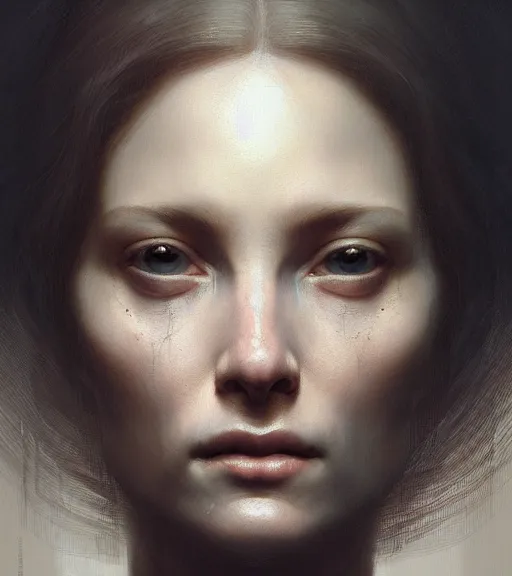 Image similar to portrait of a woman in heightened detail, poised, intense emotion, detailed facial expression, detailed surroundings, intricate, elegant, highly detailed, centered, digital painting, artstation, concept art, smooth, sharp focus, illustration, by ( leonardo da vinci, greg rutkowski ), wlop