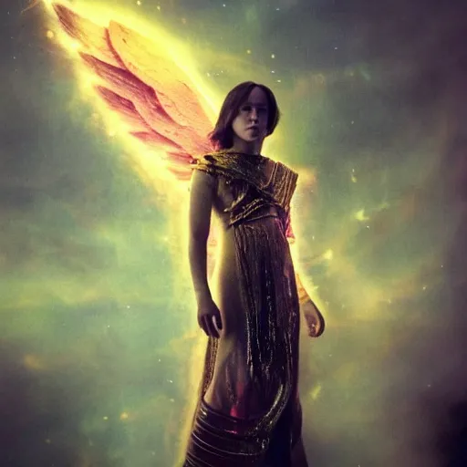 Prompt: Ellen Page as the cosmic goddess of Urixol, stunning photo, cinematic lighting, perfect composition