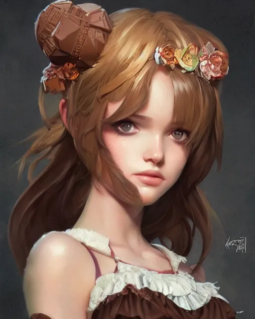 Prompt: a ( girl as personification of chocolate cupcake ), beauty portrait, fantasy bakery, digital art by krenz cushart, laurie greasly, wlop, artgerm, intricate, highly detailed, sharp focus, smooth, epic composition, joyful, unreal engine