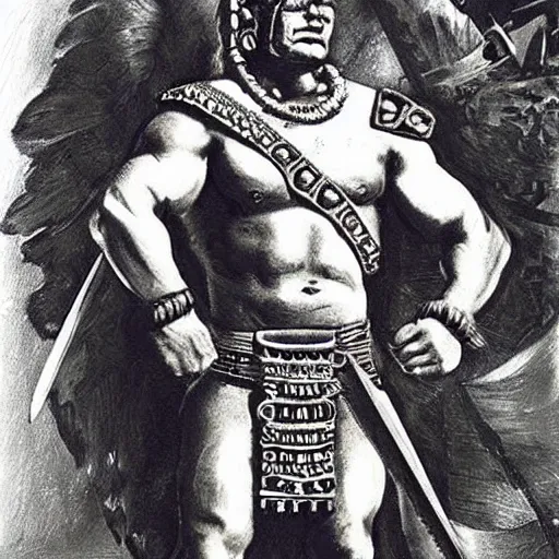 Image similar to aztec warrior mega chad realistic