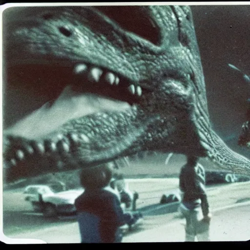 Prompt: polaroid of a happy dinosaur couple as the asteroid hits cinematic 3 5 mm 8 k hdr