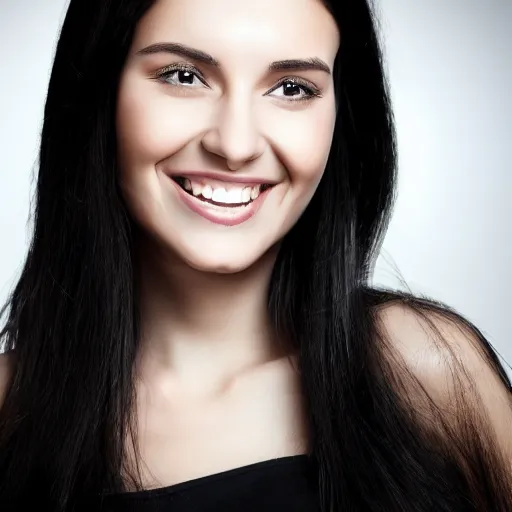 Image similar to german-italian woman with black hair, lovely smile, photo, protrait