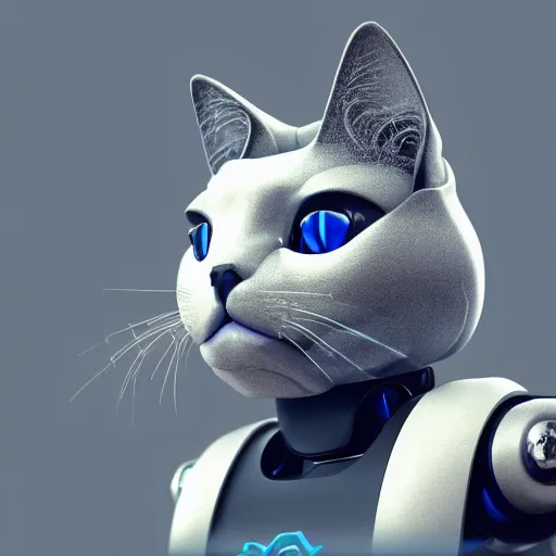 Image similar to profile photo of a robotic cat, 1980s art, Art Station, Trending on Artstation, cgsociety, Pinterest, concept art, cinematic, 8k, hyper detailed, ultra realistic, epic, high resolution, digital art, ultra high quality, sci fi, robot, sharp, 4k UHD, realistic, intricate,