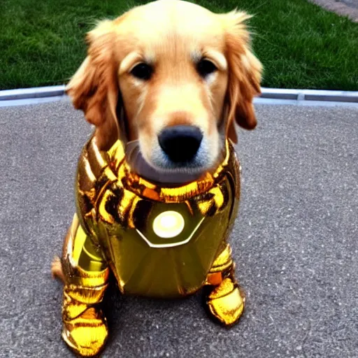 Prompt: a golden retriever as iron man