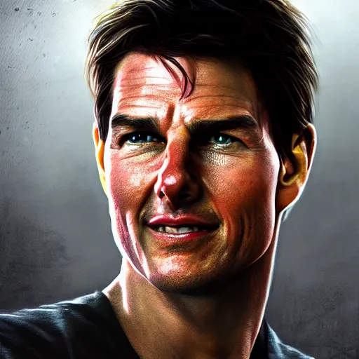 Prompt: a portrait of tom cruise, rtx, unreal engine 5, digital painting, epic composition