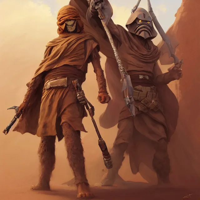 Image similar to sandpeople tusken raider by stanley artgerm lau, wlop, rossdraws, frank frazetta, andrei riabovitchev, marc simonetti