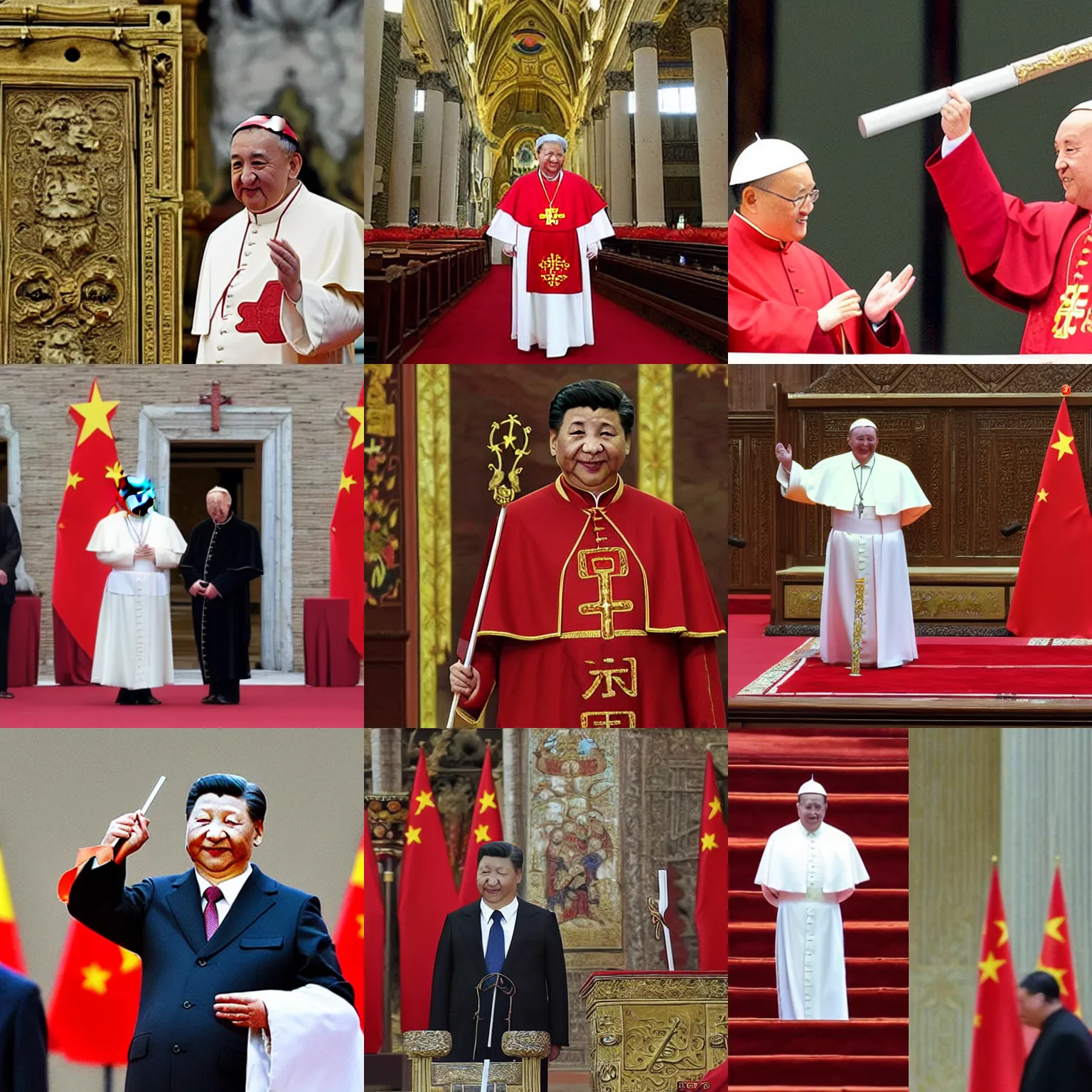 Prompt: shitless xi jinping as pope of the roman church, holding a scepter