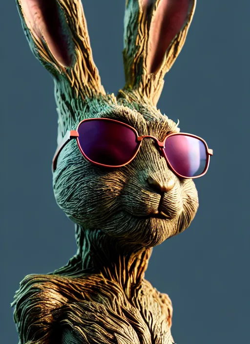 Prompt: rabbit groot as marble statue, big sunglasses, in red gardens, soft surface texture, very realistic 3 d render, soft red lights, 4 k, high detailed photography result, 5 0 mm lens, rich red colors, smooth gradients, depth of field, cinematic, hyper realism, high detail, octane render, unreal engine, 8 k, vibrant red colors