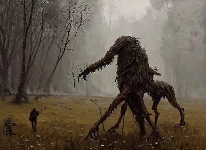 Prompt: annihilation art by jakub rozalski, surreal mythological painting by malczewski, legendary creature and animals heards,