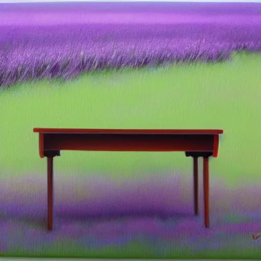 Image similar to realistic painting of a desk on a purple field